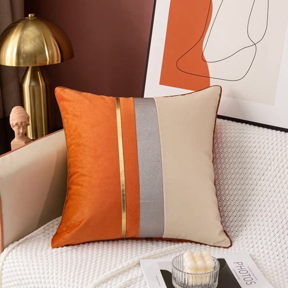 Polyester Decorative Throw Pillow Covers 18x18 Set of 2 for Sofa Bedroom Living Room, Stylish Soft Couch Pillow Covers for Home Decor,Orange