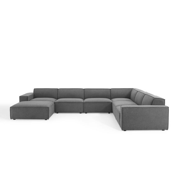 Modular Sectional Sofa Set, Charcoal Grey Gray, Fabric, Modern Contemporary French Country, Living Lounge Cafe Room Hotel Lobby Hospitality