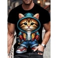 thumbnail image 1 of 3D Men's Fashion Casual Round Neck T-shirt with Exquisite 3D Standing Cat and Kitten Print, Suitable for Daily Wear in Summer, 1 of 5