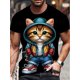 thumbnail image 1 of Camiseta informal de cuello redondo para hombre con estampado 3D de gato y gatito, ideal para uso diario en verano y para practicar deportes., 1 of 5