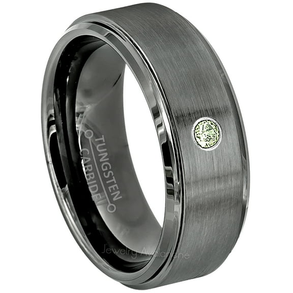 Brushed Gunmetal Tungsten Ring - 0.07ct Solitaire Peridot Ring - Personalized Tungsten Wedding Ring - Custom Made August Birthstone Ring TN616BS