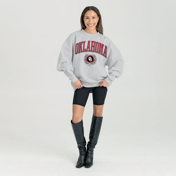 Women's Gameday Couture Ash Oklahoma Sooners Oversized Tradition Refined Premium Fleece Sweatshirt