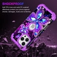 thumbnail image 6 of Meshine Phone Case for iPhone 16 Pro,Butterfly Glow in The Dark Three Layer Heavy Duty Shockproof Full Body Protection Hard Plastic Bumper+Soft Silicone Protective Case,Deep Purple, 6 of 8