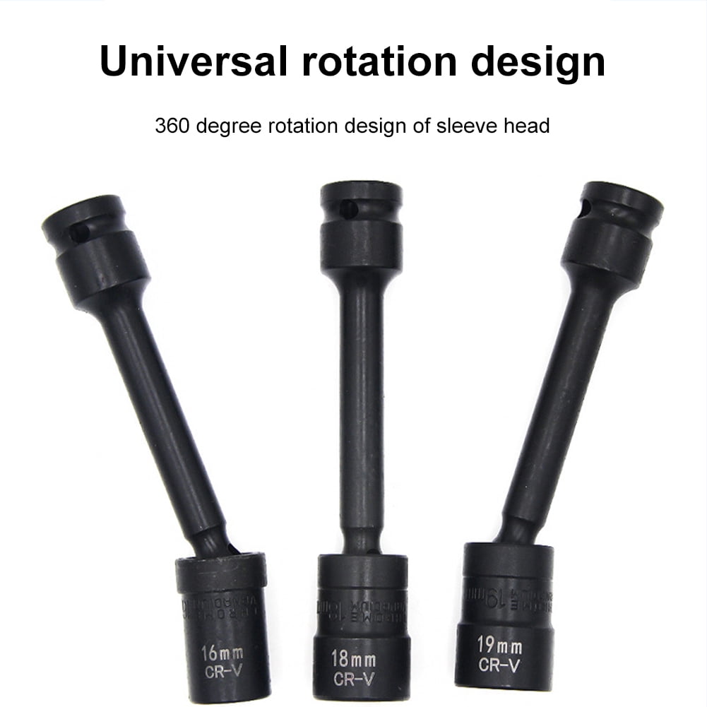 7 Piece 1/2-Inch Drive Impact Driver Extension Bar Set 12/13/14/16/17/18/19mm Universal Socket Extension Bar Hardened Chrome Vanadium Steel
