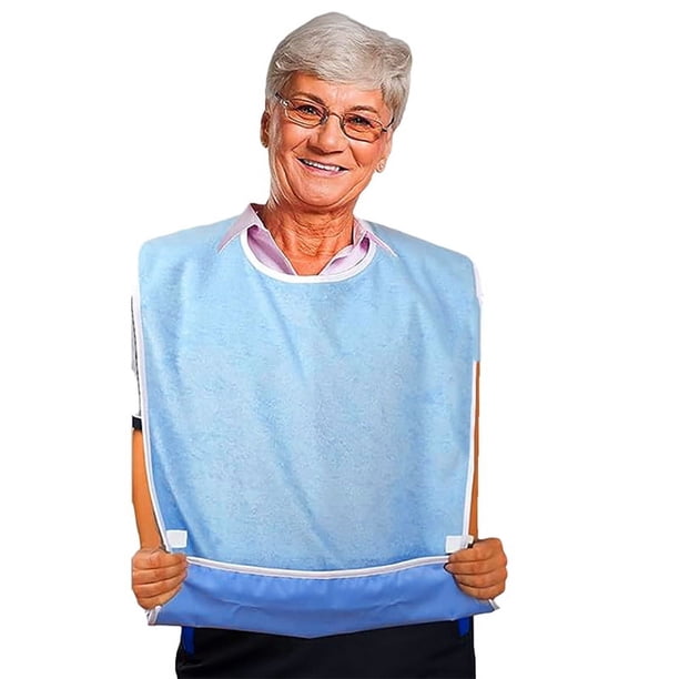 Delantal de Comedor con Babero para Adultos con Bolsillos, Reutilizable, para Personas Mayores, Unisex