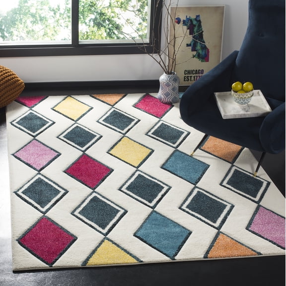 Safavieh Hollywood Ronni Geometric Area Rug, Ivory/Peacock Blue, 5'3" x 7'6"