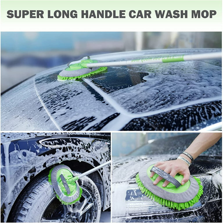 LEZIOA 62 Car Wash Brush with Long Handle, Car Cleaning Kit with Soft Car  Wash Mop Sponge Windshield Window Squeegee Car Duster Microfiber Towels to