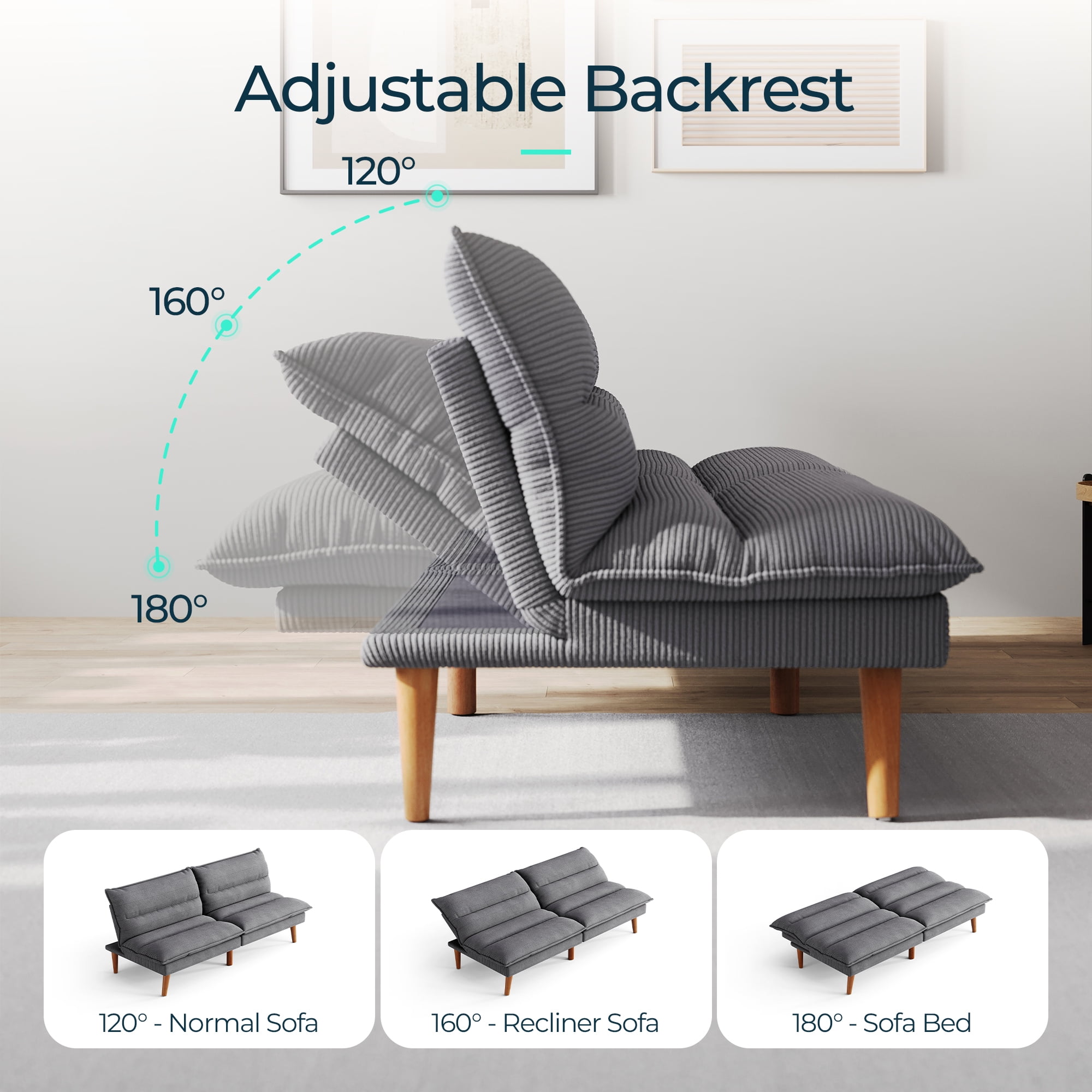 LINSY HOME Futon Sofa, Convertible Futon Sofa Bed for Living Room, Dark Gray