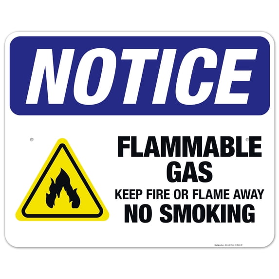 Flammable Gas - Keep Fire Or Flame Away, No Smoking Sign, OSHA Notice Sign, 24x30 Aluminum