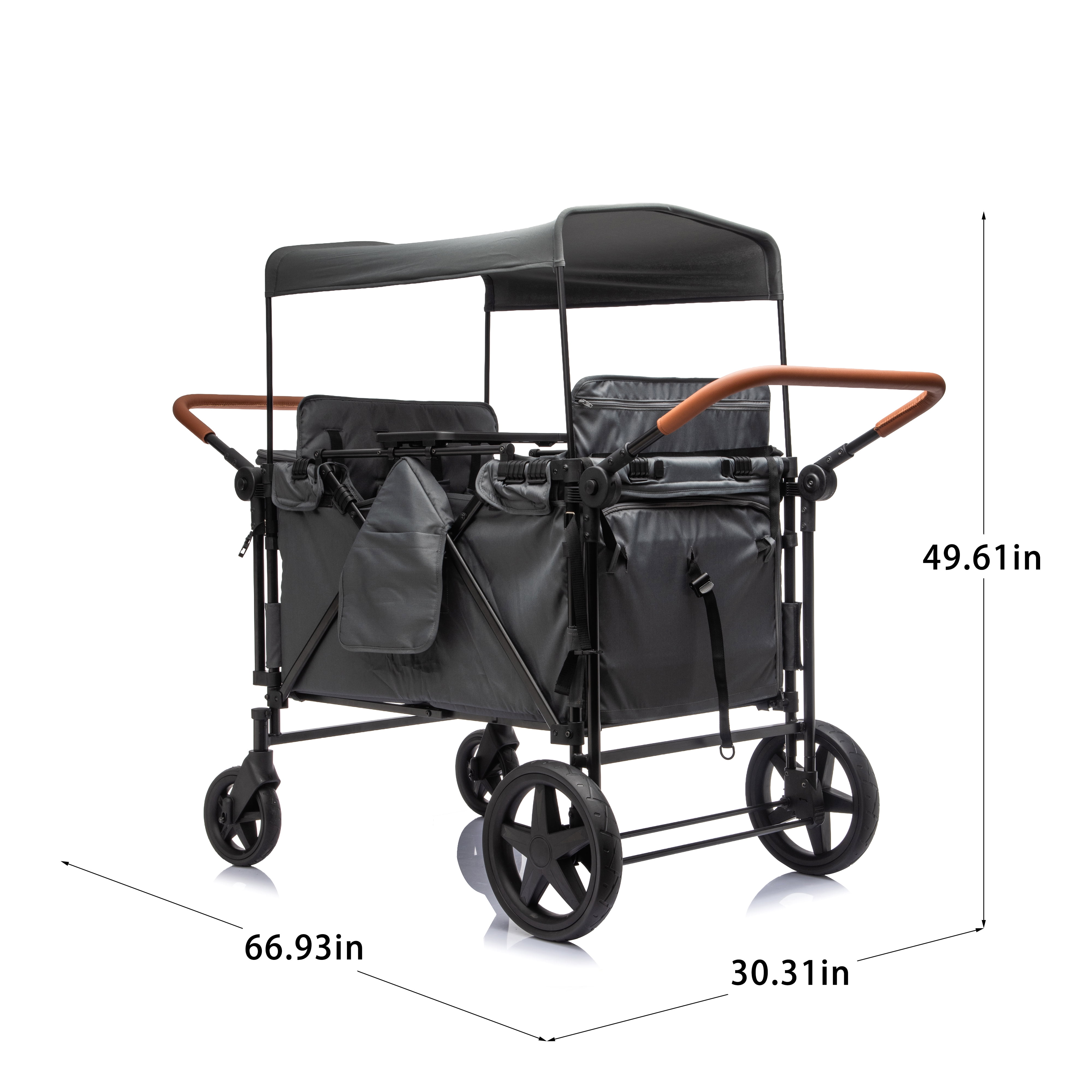 4-Seater Wagon Stroller with 5-Point Harness, Extra-Thick Support Bar, 5 Modes, Removable Seats, Foldable Frame, Dual Leather Handles for Large Families