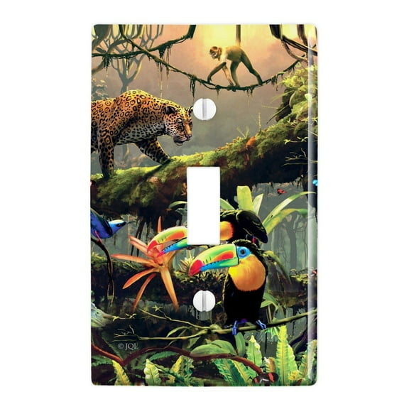 Jungle Life Leopard Cat Toucans Monkeys Plastic Wall Decor Toggle Light Switch Plate Cover