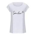 thumbnail image 4 of Summer Cute Tops for Women Trendy with Letter Print Casual Loose Fit Cap Sleeve Tanks Crew Neck Tees (XL, White), 4 of 5