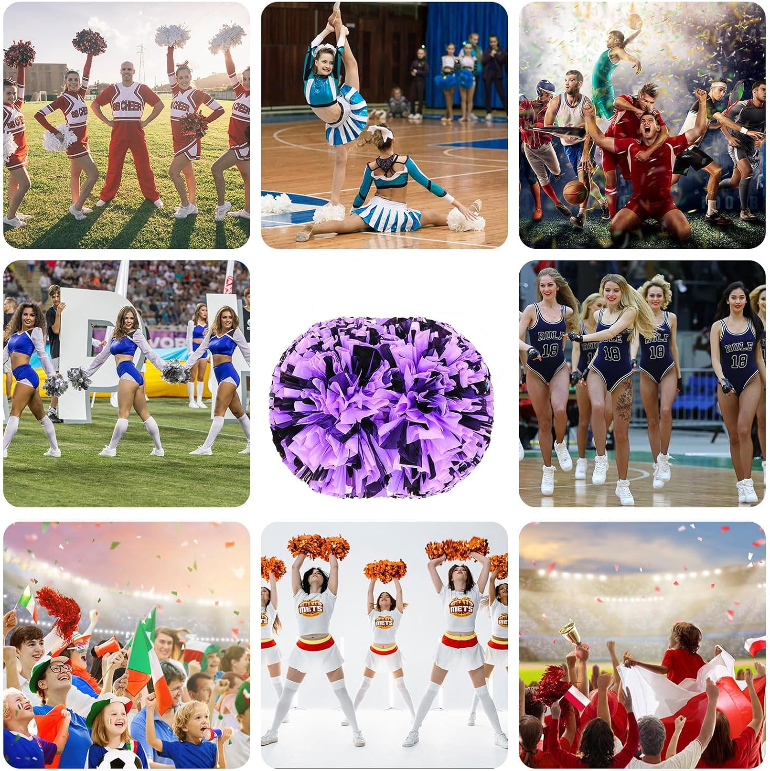 24 Pack Cheerleading pom poms,Handheld Cheer pom poms, Sports Cheer Plastic Pom Poms Cheerleading for Sports Team Spirit Cheering (Black+Green)