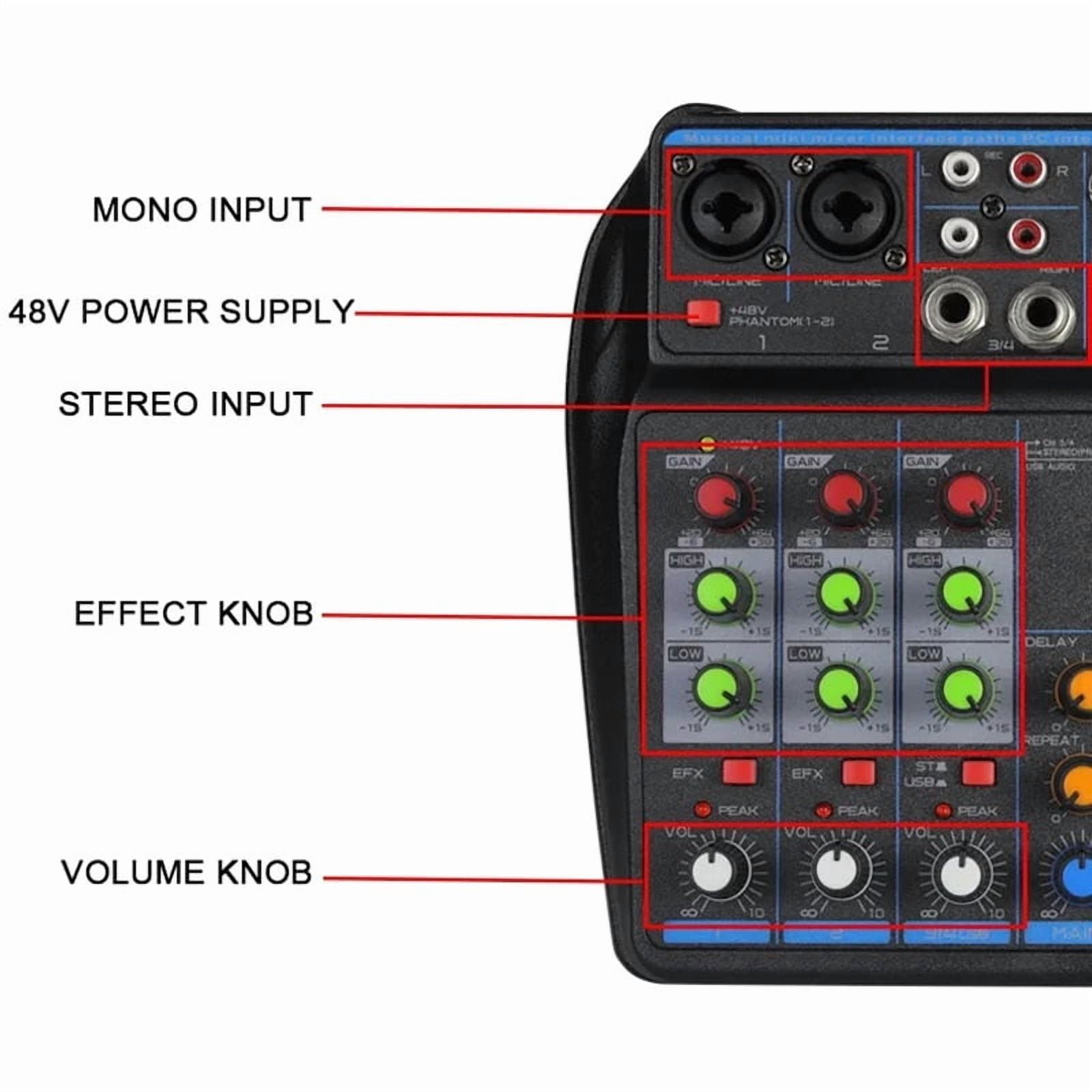 4 channel Mixer Dj Mixing Console Met Bluetooth 48V Phantom Power Monitor Systeem Usb Mixer ,Easy to Operate