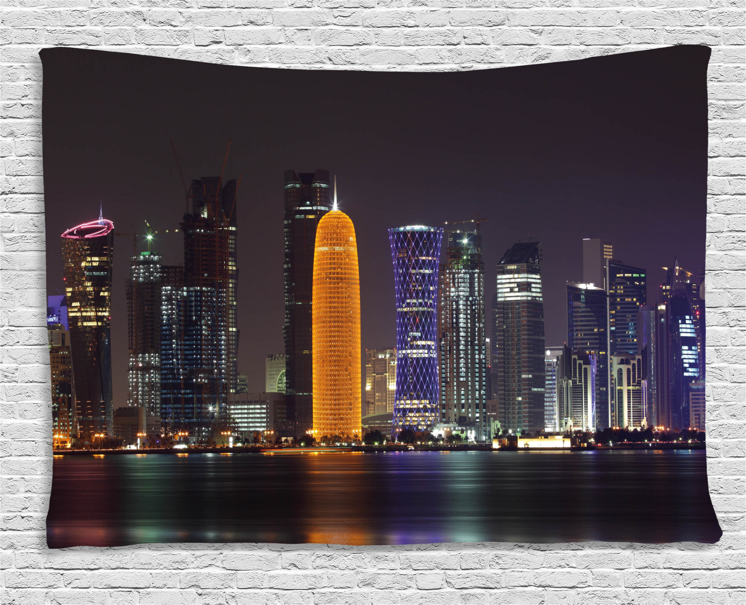 Urban Tapestry, Qatar Middle East Town with Luminous Skyscraper at