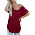 thumbnail image 4 of Annhoo Short Sleeve Shirts for Women Casual Loose V Neck Dressy Tops Basic Solid Color Vacation Blouses Tees, 4 of 9