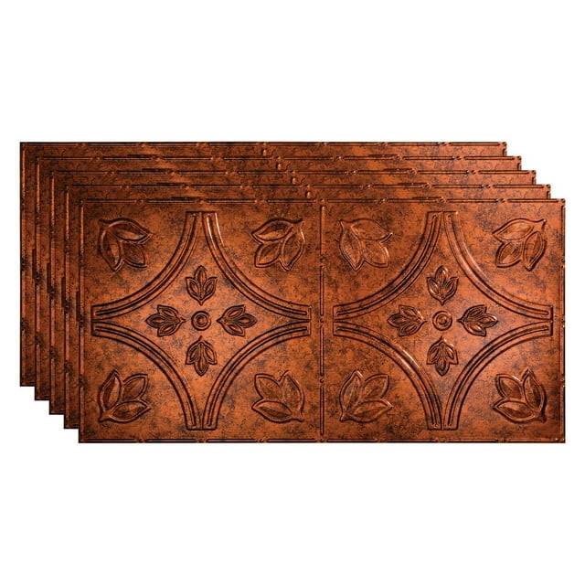 FASÄDE Traditional 5 Decorative Vinyl 2ft x 4ft Glue Up Ceiling Panel in Moonstone Copper (5 Pack)