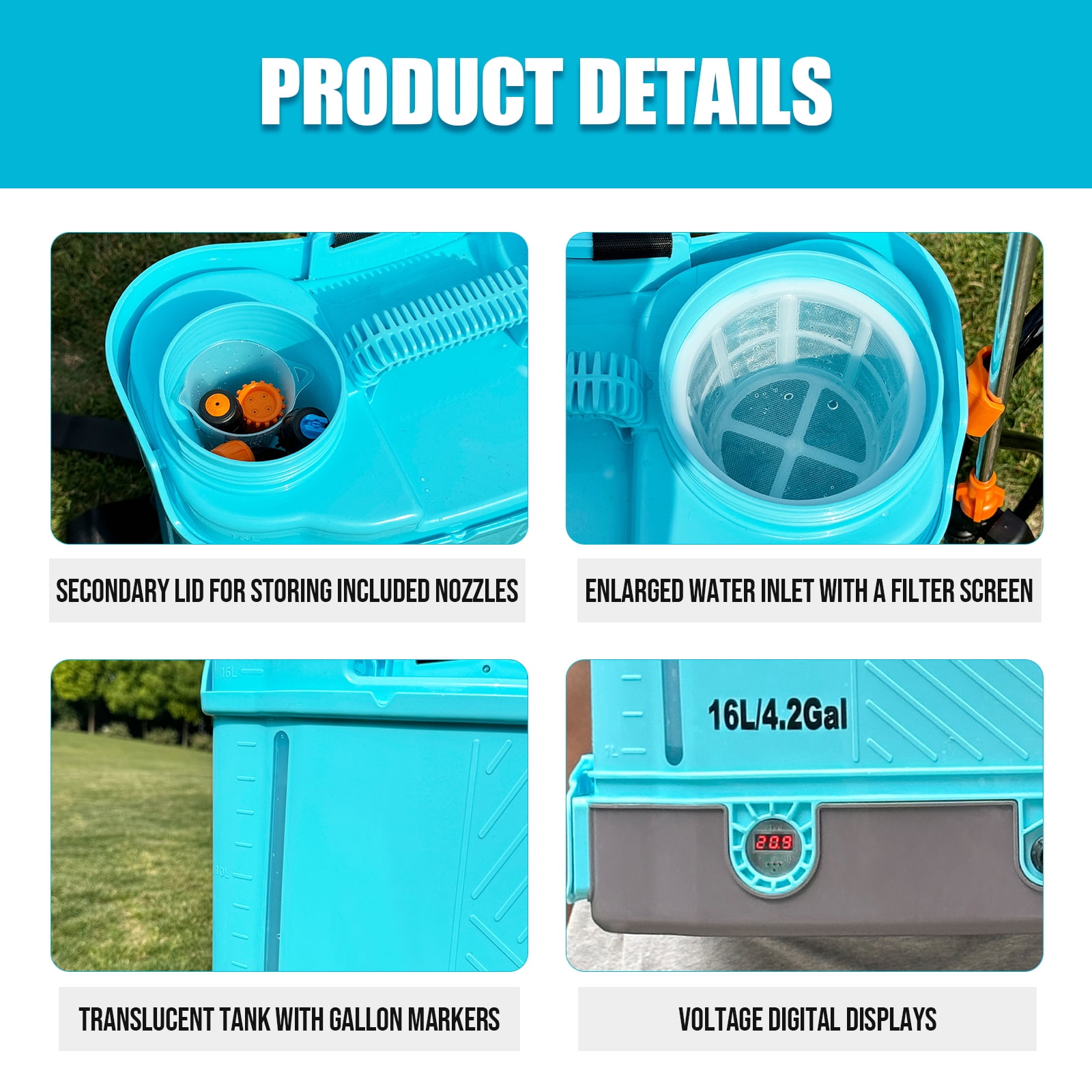 4 Gallon Battery Powered Backpack Sprayer, 100 PSI Electric Garden Sprayer with Makita 18V Battery Compatibility, 5 Nozzles & Telescopic Wand, Weed & Fertilizer Lawn Sprayer