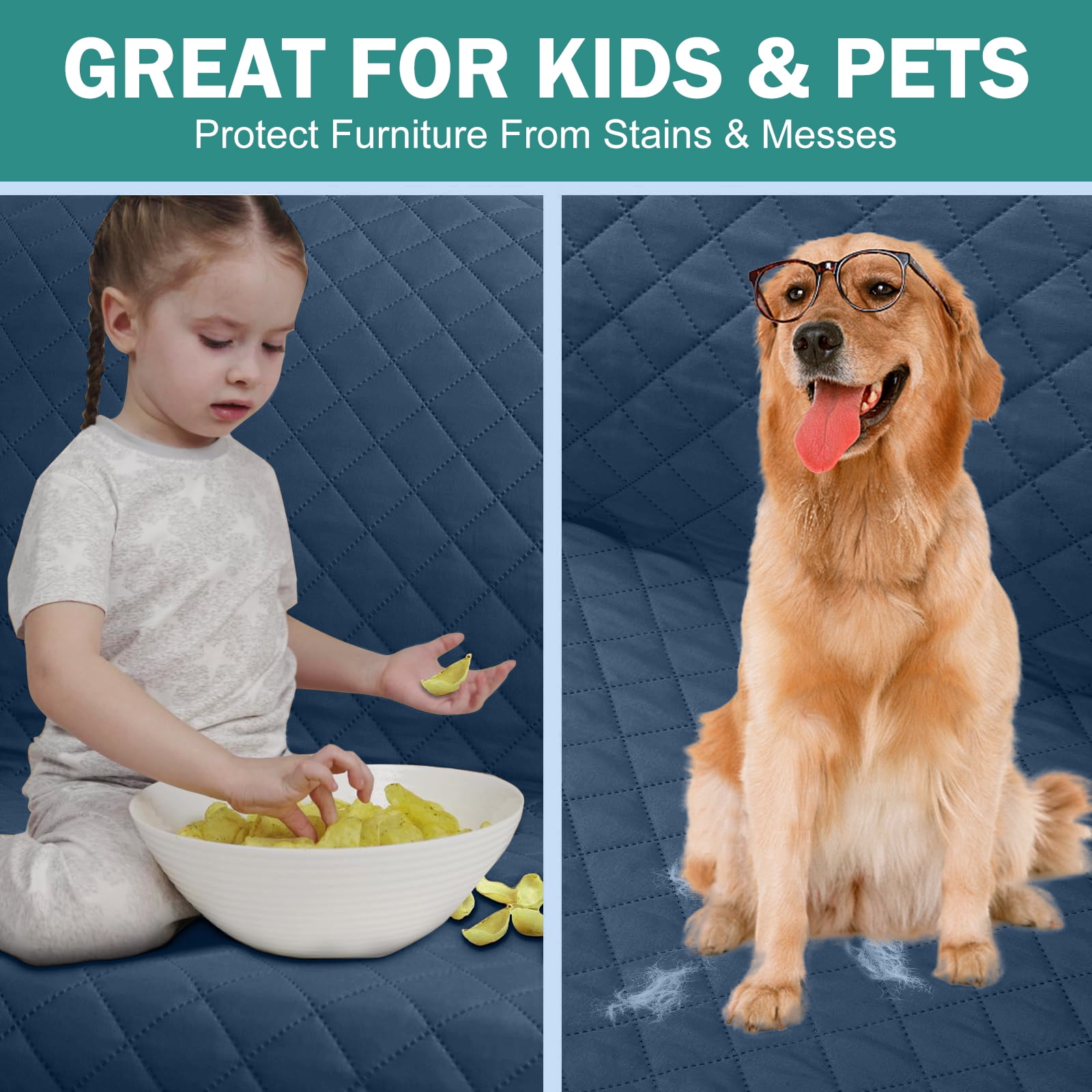 100% Waterproof Sofa Cover Machine Washable Couch Cover Non Slip Furniture Protector Slipcover for Dogs, Children, Pets, Sofa Size, Aegean blue