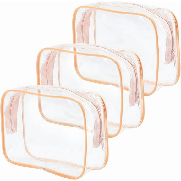 3Pcs Clear Toiletry Bag Transparent Plastic Cosmetic Zipper Pouch Portable Vacation Travel Makeup Tools for Women Men 7.3x5x2.3in