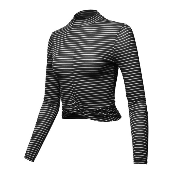 FashionOutfit Women's Casual Stripes Long Sleeve Twist Knotted Front Crop Top