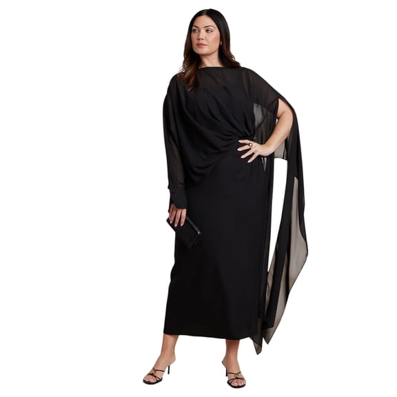 ELOQUII Women's Plus Size Flowy Sheer Cape Dress