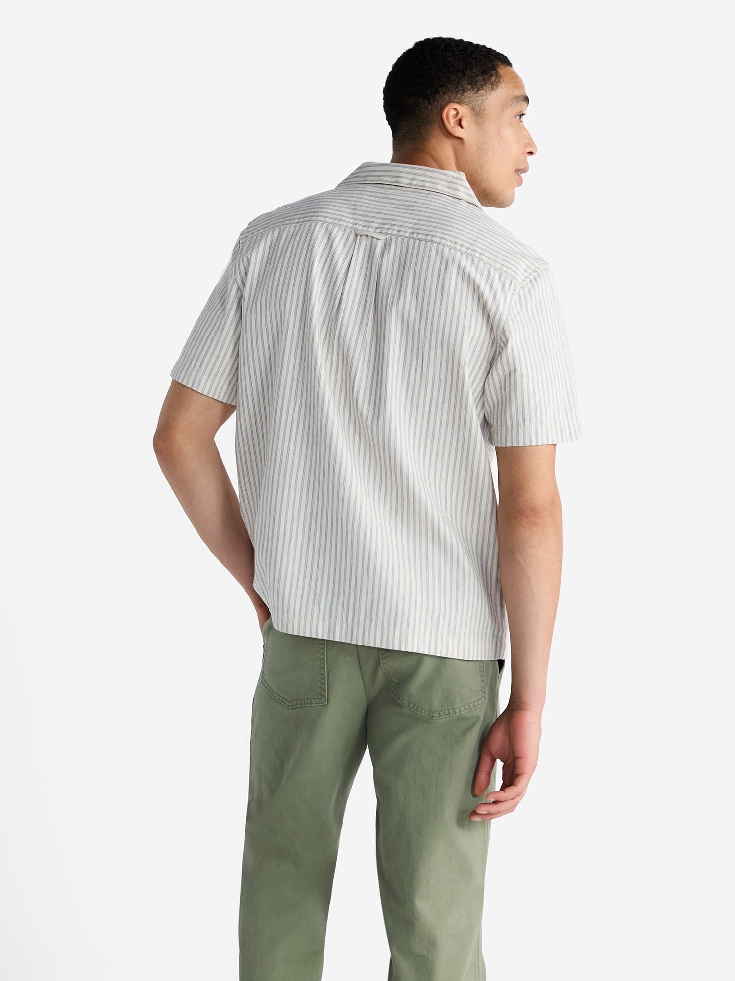 Free Assembly Men's Cotton Workwear Camp Shirt with Short Sleeves, Sizes S-3XL