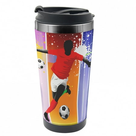 

Soccer Travel Mug Football Soccer Modern Steel Thermal Cup 16 oz by Ambesonne
