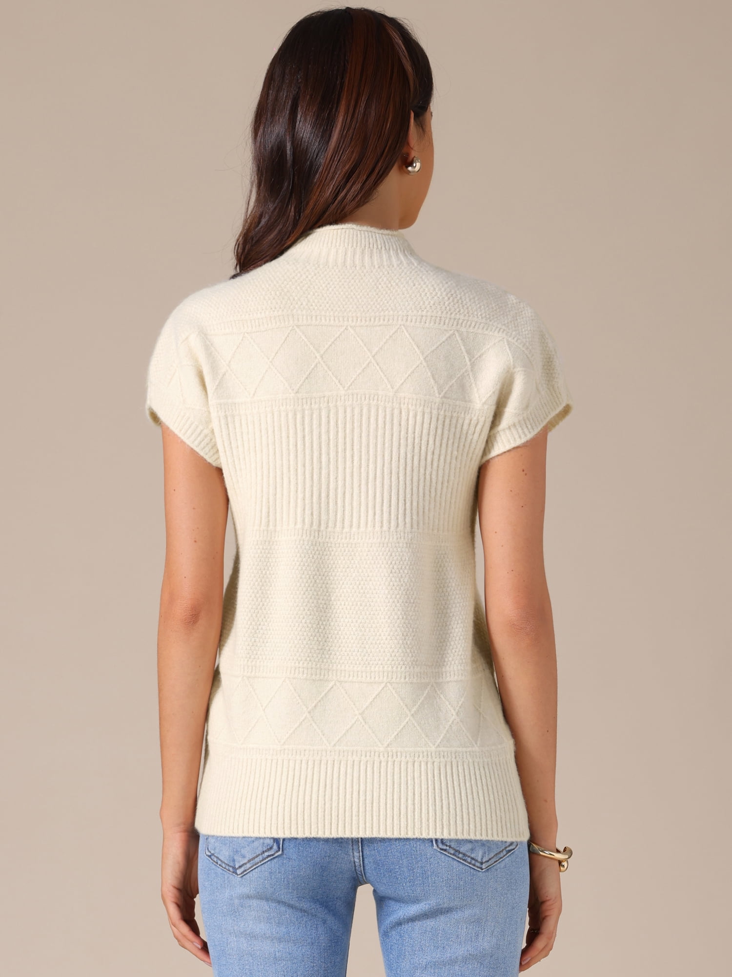 DARING DIVA Women's Mock Neck Casual Cap Sleeve Knit Tank Tops S Beige