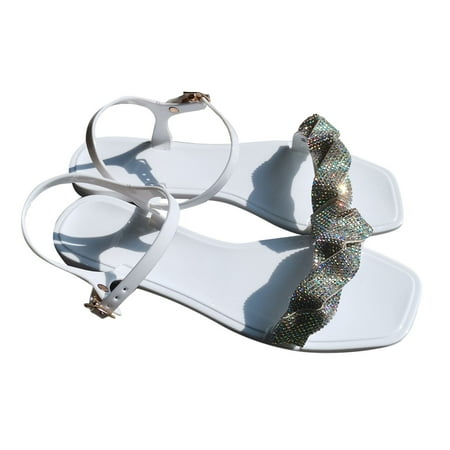 

Rdeuod Shoes For Women Summer Sandals Flat Slip On Crystal Roman Open Sandal