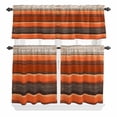 thumbnail image 2 of Kitchen Window Curtains Valance and Tier Set, Retro Orange Brown Beige Stripes Rod Pocket Tier Curtain Valance Set, Wood Grain Light Filtering Cafe Curtains for Bedroom Living Room, 2 of 9
