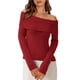 thumbnail image 1 of Suéter PRETTYGARDEN Mujer Hombros Descubiertos Tejido Acanalado Rojo Óxido Talle L, 1 of 8