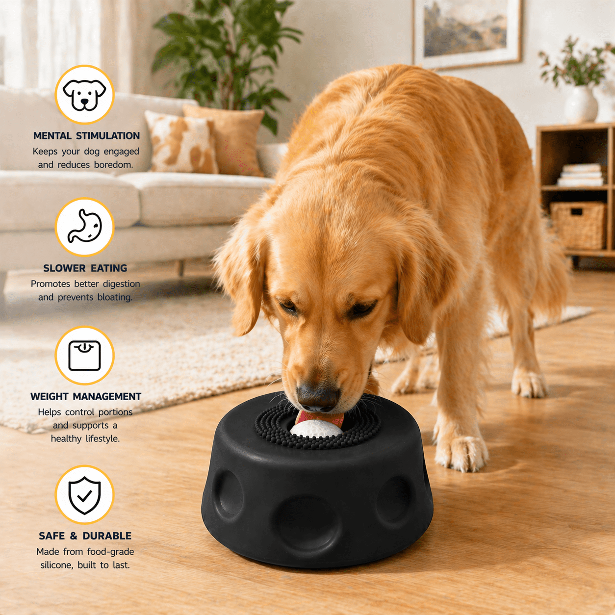 Dog Lick Bowl with Ball,Lick Ball Bowl for Dogs,Dog Licking Bowl with Rolling Ball,Slow Feeder Ball Bowl to Slow Pet Eating,Rolling Ball Dog Bowl Give Pet More Time to Enjoy Eating. (Black-1pcs)