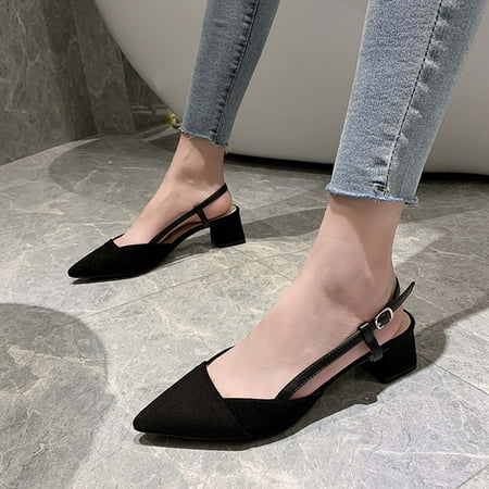 

Homadles Womens Sandals- Chunky Heel Buckle Pointed-toe Solid Color on Clearance Sandals Black Size 6.5