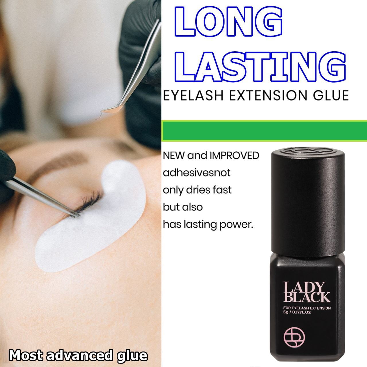 2 Bottles Sky Lady Black Glue Eyelash Extensions 5ml / Professional Max Bonding Strength Lash Glue / 1-3 Sec Fast Drying / 5-6 Weeks Retention