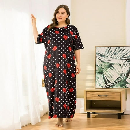 

Nightgown Womens Sleepshirt Soft Sleepwear Floral Nightshirt Comfy Sleep Dress Short Sleeve Nightdress XL-4XL