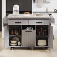 thumbnail image 3 of Kitchen Island with Trash Can Storage Cabinet, Kitchen Cart with Drop Leaf, Spice Rack, Towel Rack and Drawer, Rolling Kitchen Island on Wheels with Adjustable Shelf, Grey, 3 of 9