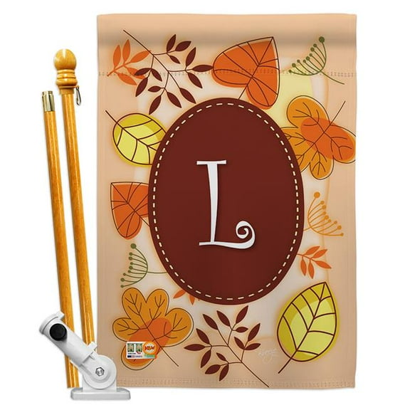 Breeze Decor BD-HA-HS-130038-IP-BO-D-US09-BD 28 x 40 in. Autumn L Initial Fall Harvest & Impressions Decorative Vertical Double Sided House Flag Set with Pole Bracket Hardware