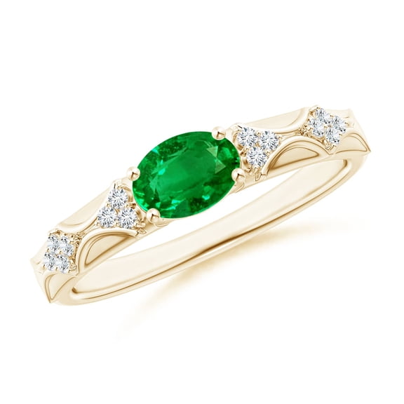 ANGARA Lab Grown Oval Emerald Vintage Style Ring with Diamond Accents for Women in 14K Yellow Gold (Size-7x5mm) | May Birthstone, Anniversary, Jewelry Gift for Women | Lab-Grown Emerald Ring