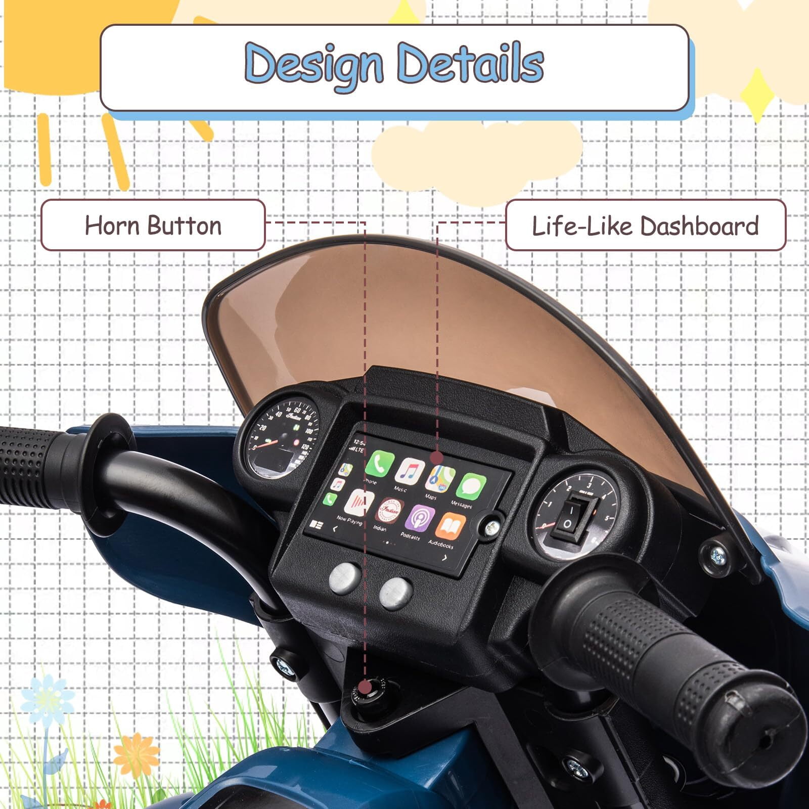 Kids Ride On Motorcycle, Licensed Indian 6V Ride on Toy Electric Motorcycle with USB, AUX，Music and Headlight for Toddler Boys and Girls