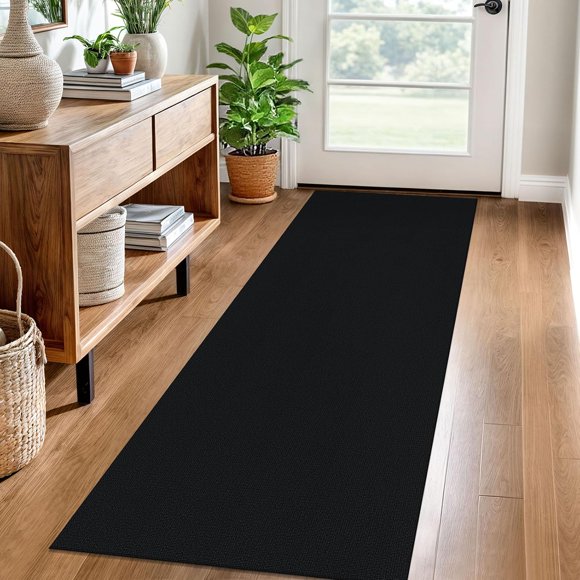 EARTHALL Woven Runner Rug 2x6 Ft Washable Runners for Hallways Cotton Rubber Backed Kitchen Runner Braided Indoor Floor Carpet Runners for Entryway, Hallway, Kitchen, Bedroom, Black