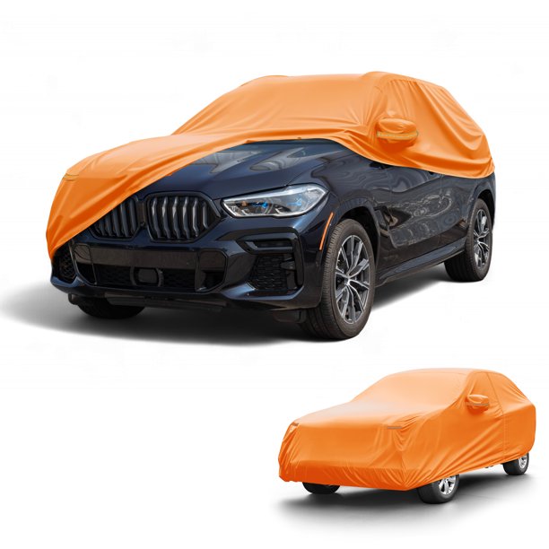 Funda para Coche Impermeable Unique Bargains para Todo Clima, Protección Exterior Completa contra el Sol y la Lluvia para BMW X5 210D-PU Naranja con Franjas Reflectantes