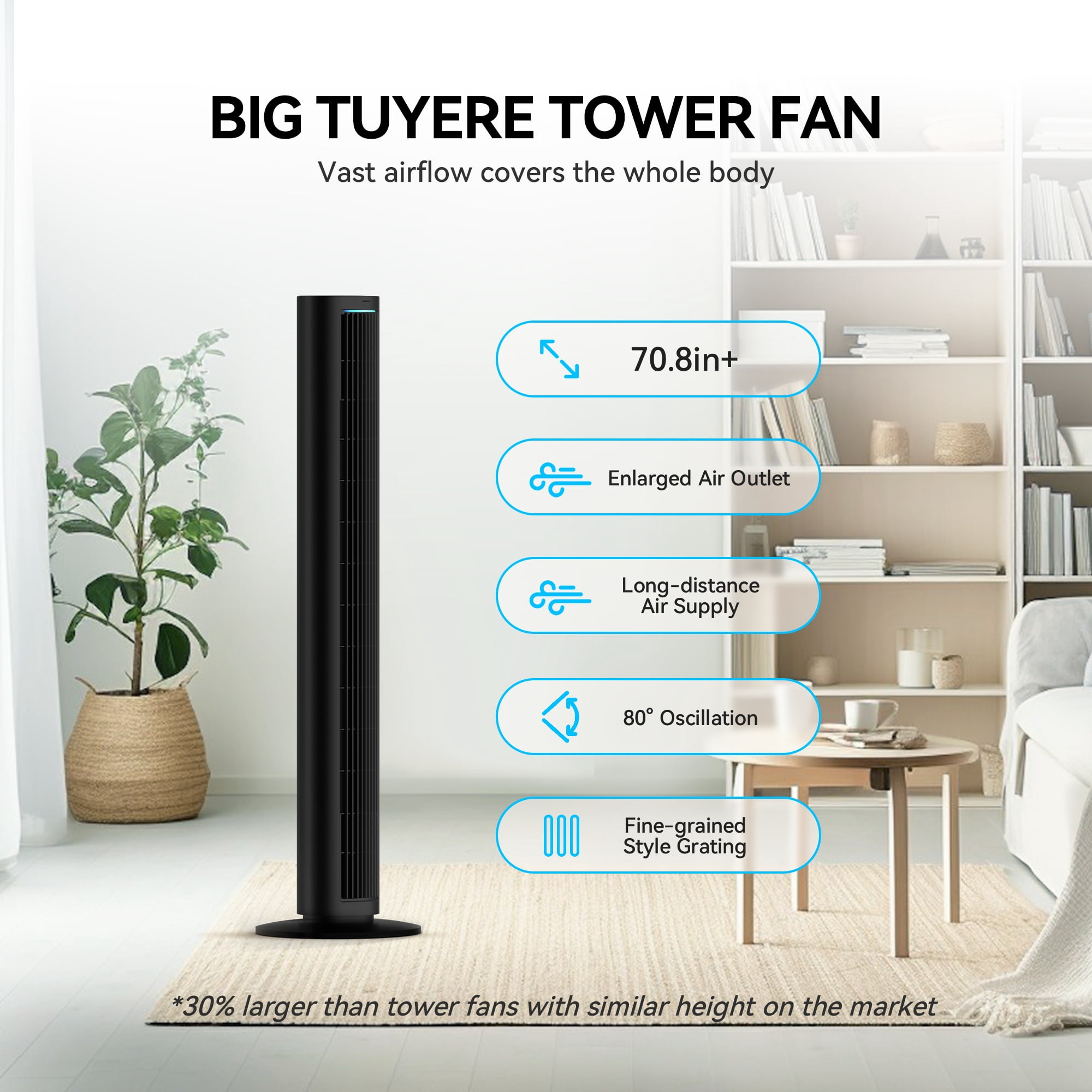 Kcpolre 40Inch Tower Fan For Bedroom, 80 ° Oscillating Fan With Bladeless Design, Silent Cooling Technology With Remote Control Led, 4 Speeds Multi-Functional Modes, 7h Timer, Large Air Outlet