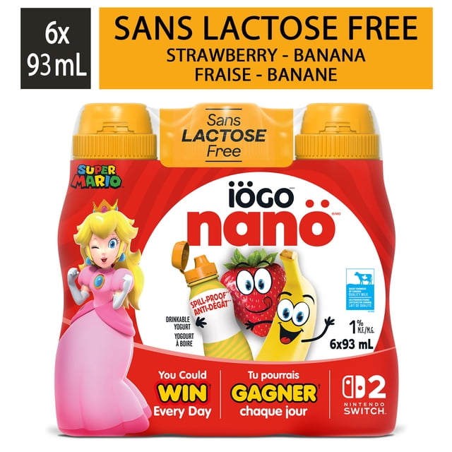 iOGO nano Yogourt à Boire Fraise-Banane Sans Lactose 1 %, 6x93ml