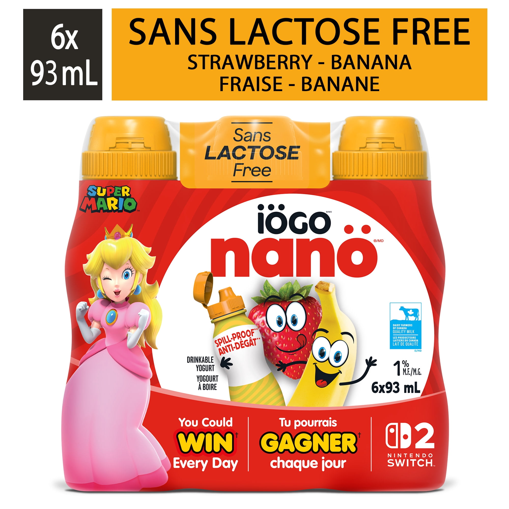 Iögo Nanö Drinkable Yogurt, Strawberry-Banana, Lactose-Free, Yogurt Drink, 1% 93ml