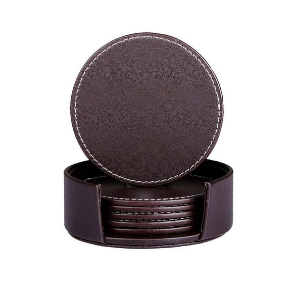 Rustic Modern Leather Coasters, Luxurious Home Décor For Tabletop Protection, 6 Brown Drink Coasters With Eco-Friendly Moisture Proof Design, Suitable For All Cups And Mugs