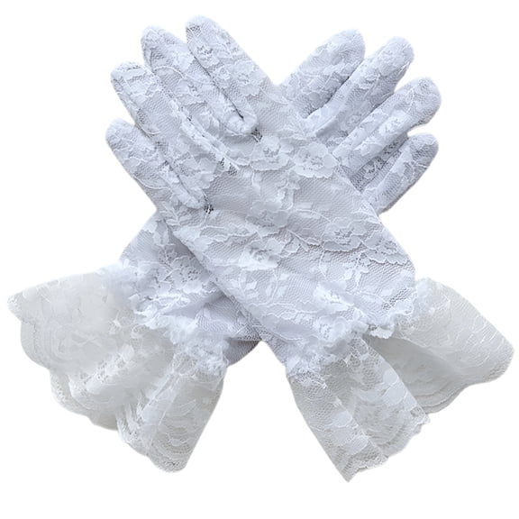 TELOLY Kids Gloves Elegant White Lace Gloves for Girls Tea Party Formal Princess Dressing Gloves for Wedding Halloween Party Outfit Stylish Comfort