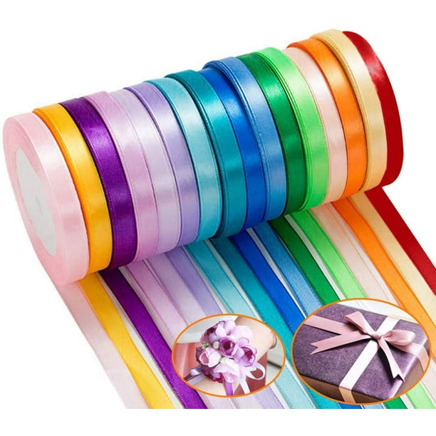 Paquete de 16 rollos de cinta de satén - Cintas de seda de doble cara de 400 yardas (10 mm de ancho), trajes de cinta de tela de satén para manualidades Paquete de regalo Envoltura DIY Lazos Diademas - Decoración de fiesta de boda BANYUO Electrónica