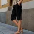 thumbnail image 3 of Cotton Linen Capri Pants for Women Lightweight Elastic Waist Loose Fit Straight Leg Casual Capris with Pockets, 3 of 7
