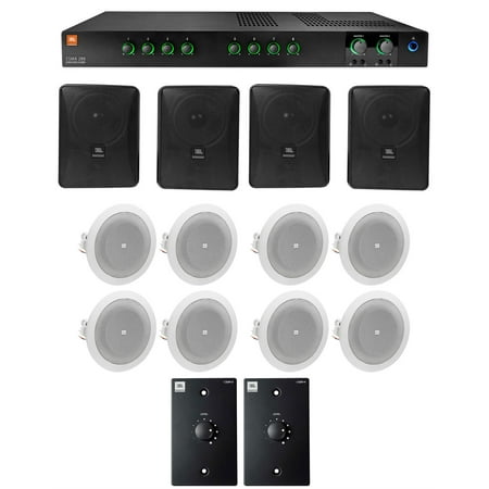 JBL Commercial Amplifier+4) 5.25" Black Wall+8) 4" Ceiing Speakers+Wall Controls